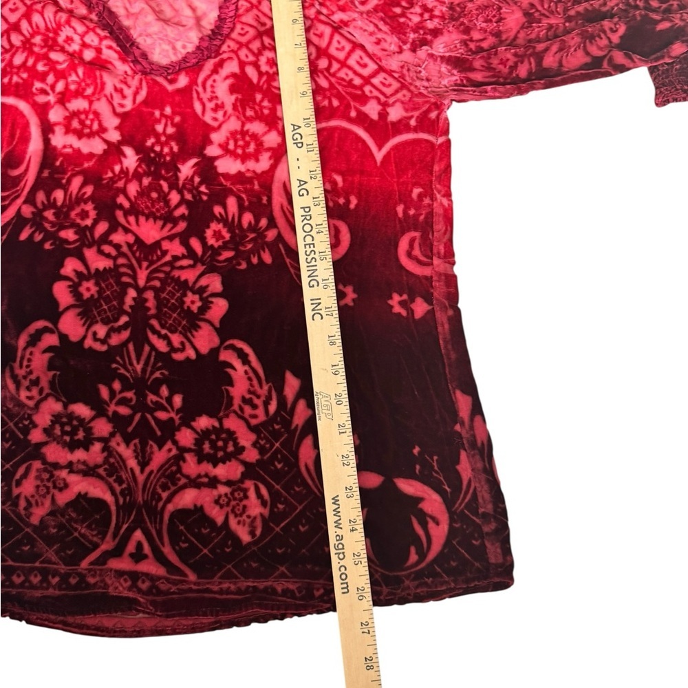 Sundance Red Velvet Burnout Boho Blouse M Silk Blend Romantic Cottagecore Top - Picture 5 of 7